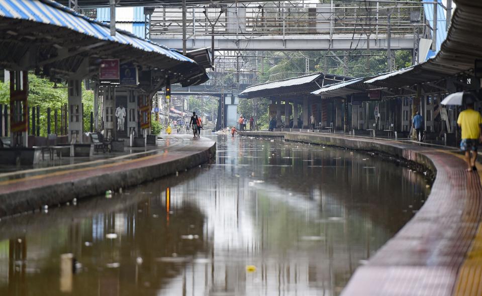 Mumbai: Waterlogged railway tracks at Chunabhatti railway station, after heavy monsoon rain, in Mumbai, Wednesday, Sept. 23, 2020. (PTI Photo/Kunal Patil)(PTI23-09-2020_000086B)