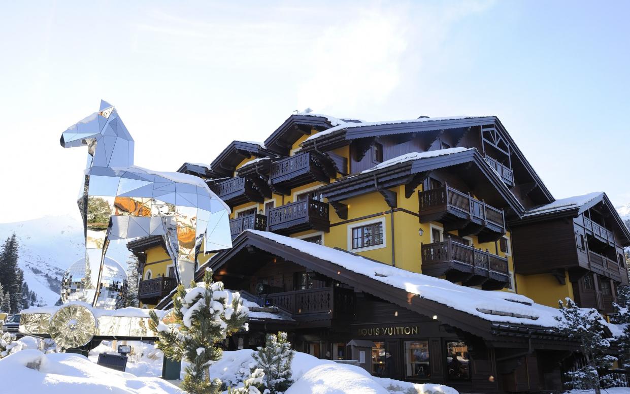 A Trojan horse sculpture in Courchevel, known for its luxury hotels
