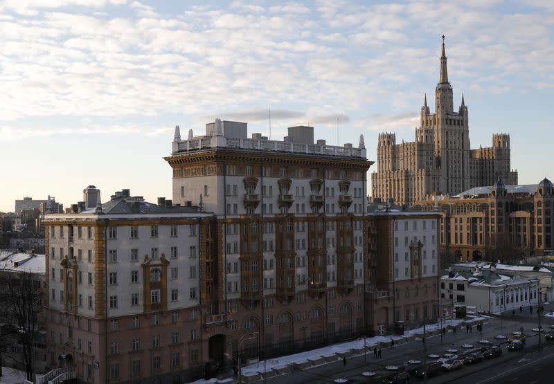 A general view shows the U.S. embassy in Moscow.
