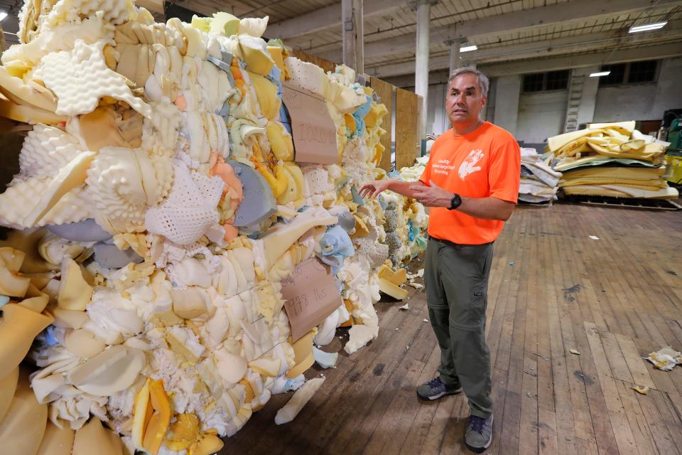 HandUp Mattress Recycling & Upcycling CEO, Erik Dyson speaks about the various ways that mattresses are recycled at his facility inside the Kilburn Mill in New Bedford.