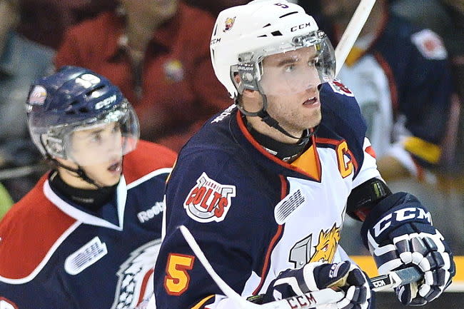 Ekblad netted his first hatty in his OHL career in Barrie's 8-5 end-to-ender against Kingston. (OHL Images)