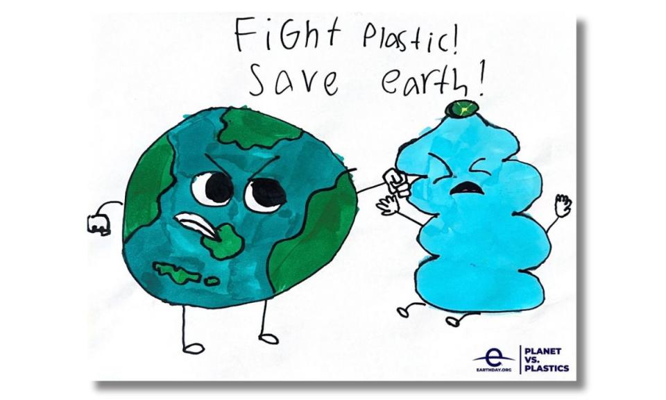 Luke Pohl Bogdan’s winning poster in the 5-to-17 age group, <em>Sparring Earth. </em>(EarthDay.org)