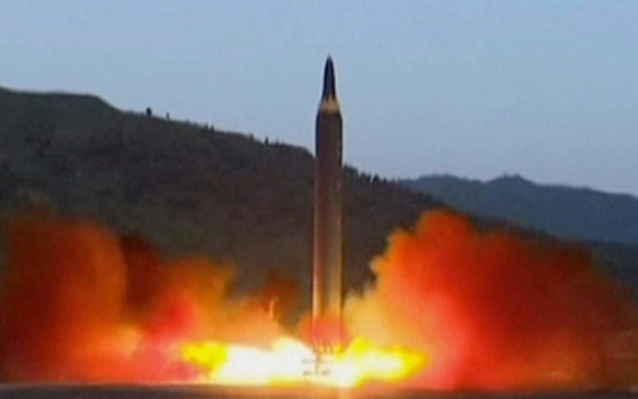 The launch of the Hwasong-12 missile at an undisclosed location in North Korea in May - KRT