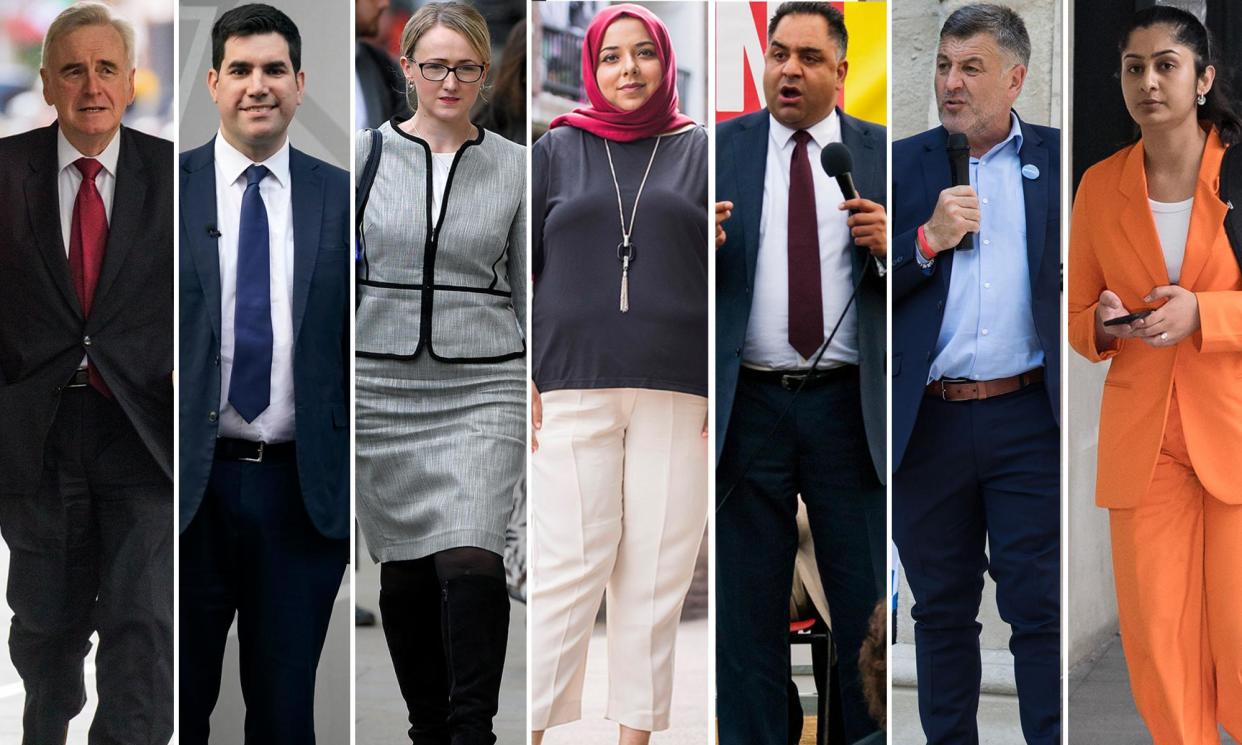 <span>From left: John McDonnell; Richard Burgon; Rebecca Long-Bailey; Apsana Begum; Imran Hussain; Ian Byrne; and Zarah Sultana, who have all been suspended.</span><span>Composite: Alamy/Getty images</span>