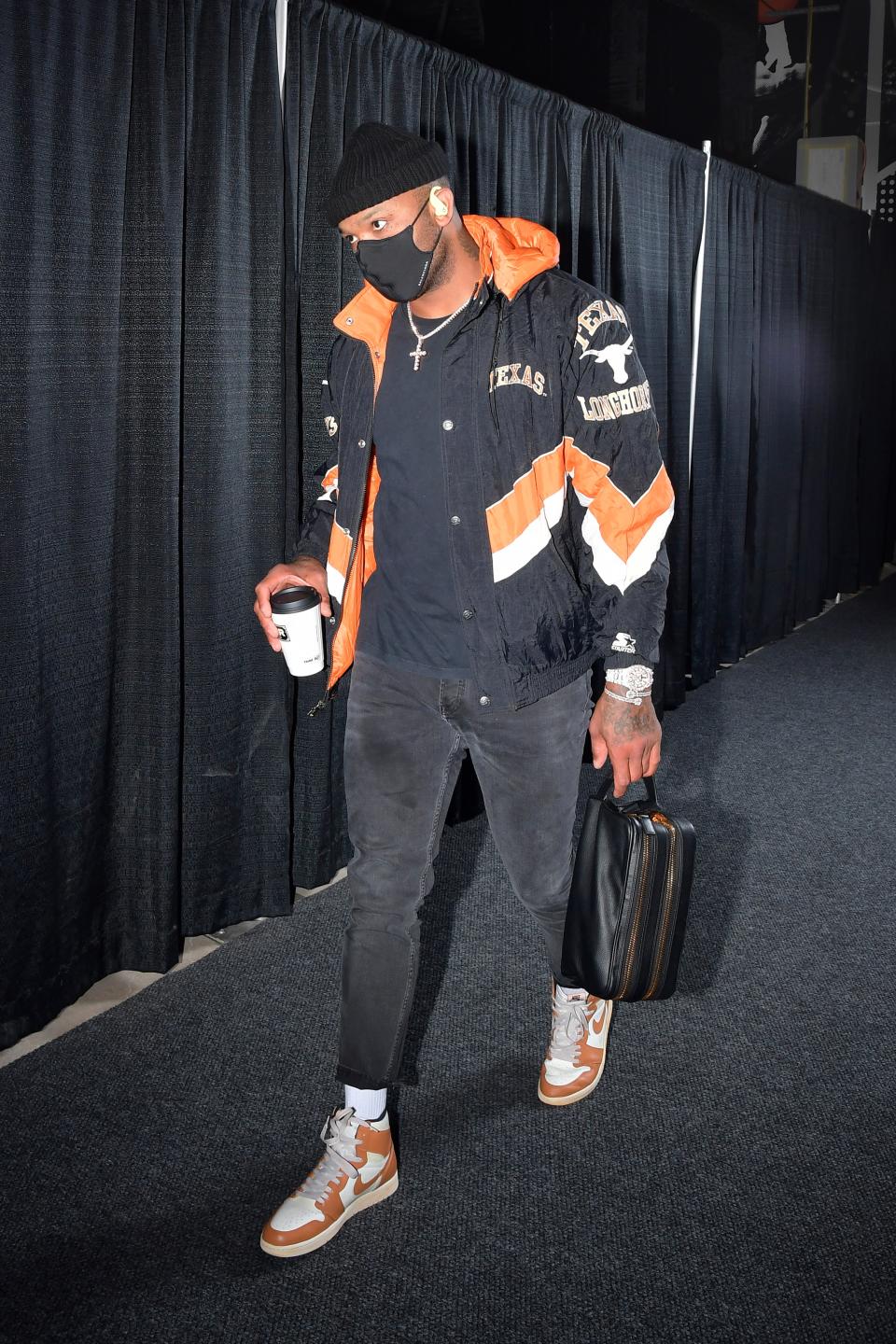 P.J. Tucker of the Houston Rockets arrives for a game against the Spurs in San Antonio, January 14, 2021.