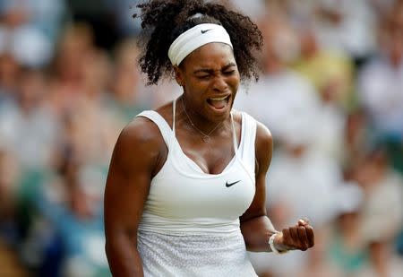 Tennis - Wimbledon - All England Lawn Tennis & Croquet Club, Wimbledon, England - 1/7/15 Women's Singles - USA's Serena Williams celebrates winning her second round match Mandatory Credit: Action Images / Andrew Couldridge Livepic EDITORIAL USE ONLY.