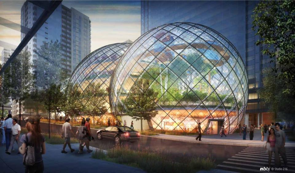 <b>Amazon; Seattle, Wash.</b><br>The world's largest online retailer recently announced plans for a new headquarters in Seattle, Wash., that would feature three glass dome structures alongside a skyscraper.