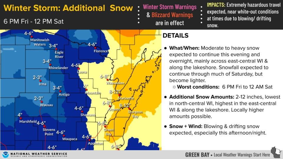 Additional snow will fall in northeast Wisconsin through Saturday, Jan. 13, 2024.