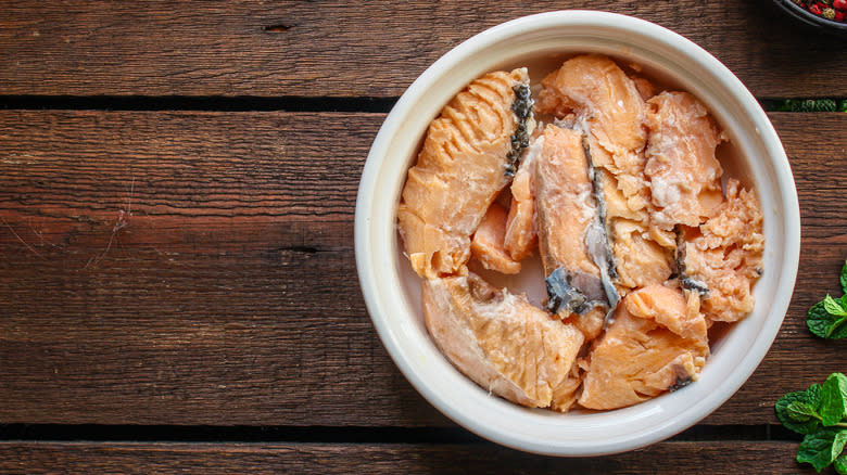 Canned salmon in a bowl