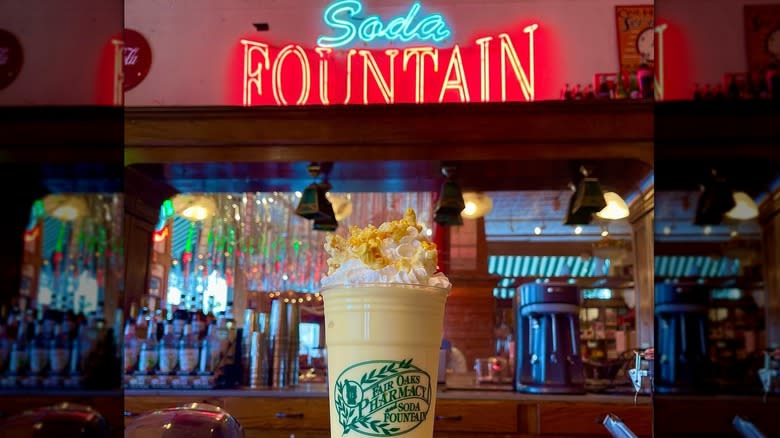 Milkshake in front of soda bar