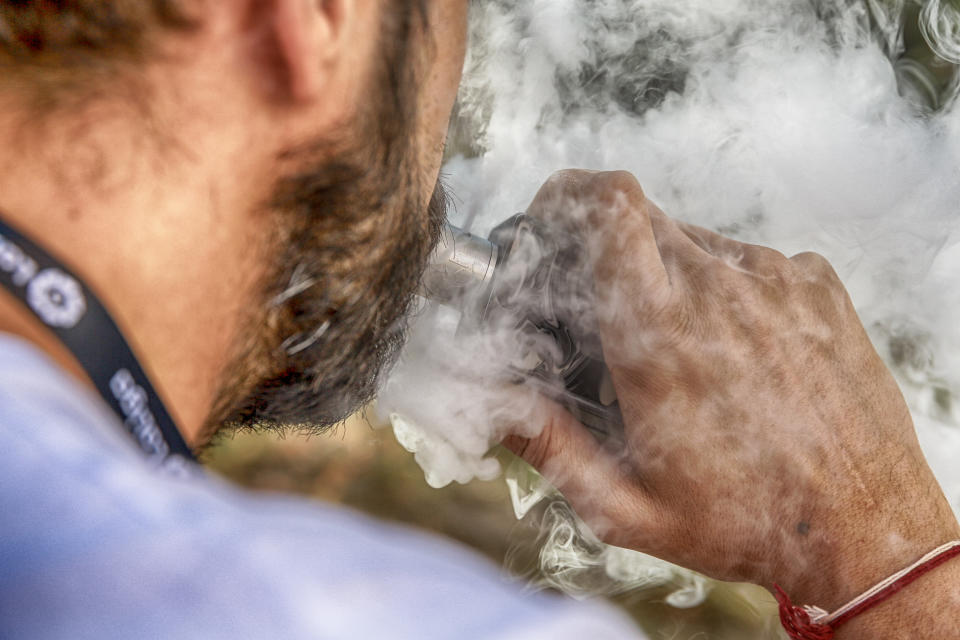 MADRID, SPAIN - SEPTEMBER 06: A man vaping an e-cigarette on September 06, 2019 in Madrid, Spain. (Photo by Ricardo Rubio/Europa Press via Getty Images)