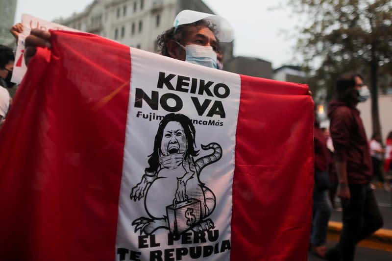 FILE PHOTO: Protest against Peru's right-wing presidential candidate Keiko Fujimori in Lima