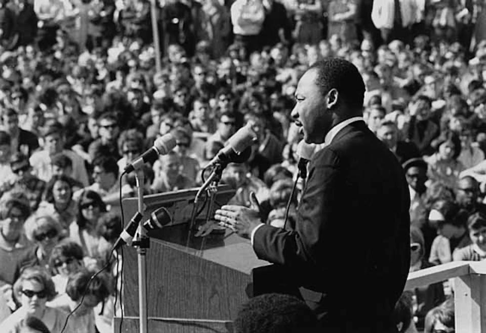 In his sermons during the 1950s and 1960s, King quoted and paraphrased Thurman extensively. <a href="https://commons.wikimedia.org/wiki/File%3AMartin_Luther_King_Jr_St_Paul_Campus_U_MN.jpg" rel="nofollow noopener" target="_blank" data-ylk="slk:Minnesota Historical Society, via Wikimedia Commons;elm:context_link;itc:0;sec:content-canvas" class="link ">Minnesota Historical Society, via Wikimedia Commons</a>, <a href="http://creativecommons.org/licenses/by-sa/4.0/" rel="nofollow noopener" target="_blank" data-ylk="slk:CC BY-SA;elm:context_link;itc:0;sec:content-canvas" class="link ">CC BY-SA</a>