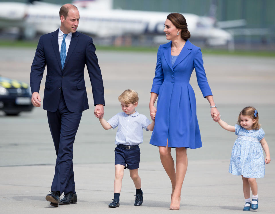 Prince William, Duke of Cambridge and Catherine Duchess of Cambridge with their chlidren (daughter Princess Charlottet and son Prince George) in Warsaw, Poland on July 19, 2017  (Photo by Mateusz Wlodarczyk/NurPhoto via Getty Images)
