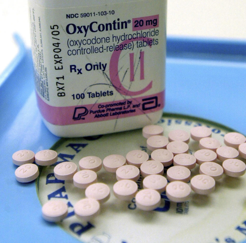 FILE - This July 19, 2001 file photo shows OxyContin tablets at a pharmacy in Montpelier, Vt. The Supreme Court on Thursday, June 27, 2024, rejected a nationwide settlement with OxyContin maker Purdue Pharma that would have shielded members of the Sackler family who own the company from civil lawsuits over the toll of opioids but also would have provided billions of dollars to combat the opioid epidemic. (AP Photo/Toby Talbot, File)