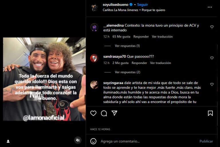 Ulises Bueno habló sobre la salud de la Mona Jiménez (Foto Instagram @soyulisesbueno)