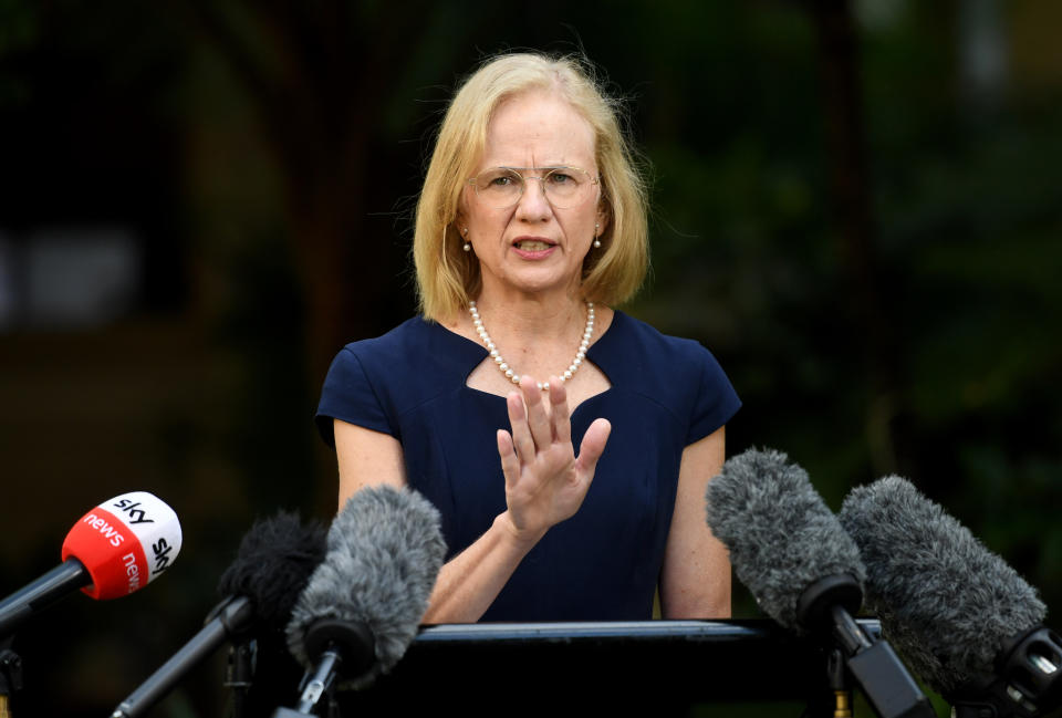 Queensland Chief Health Officer Dr Jeannette Young addresses the media during a press conference in Brisbane, Wednesday, March 31, 2021.