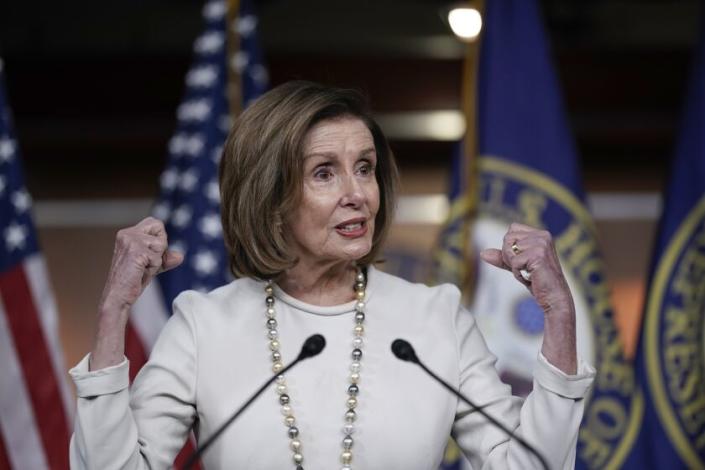 Speaker of the House Nancy Pelosi, D-Calif., updates reporters as Congress moves urgently to head off a looming U.S. rail strike, during a news conference at the Capitol in Washington, Thursday, Dec. 1, 2022. (AP Photo/J. Scott Applewhite)