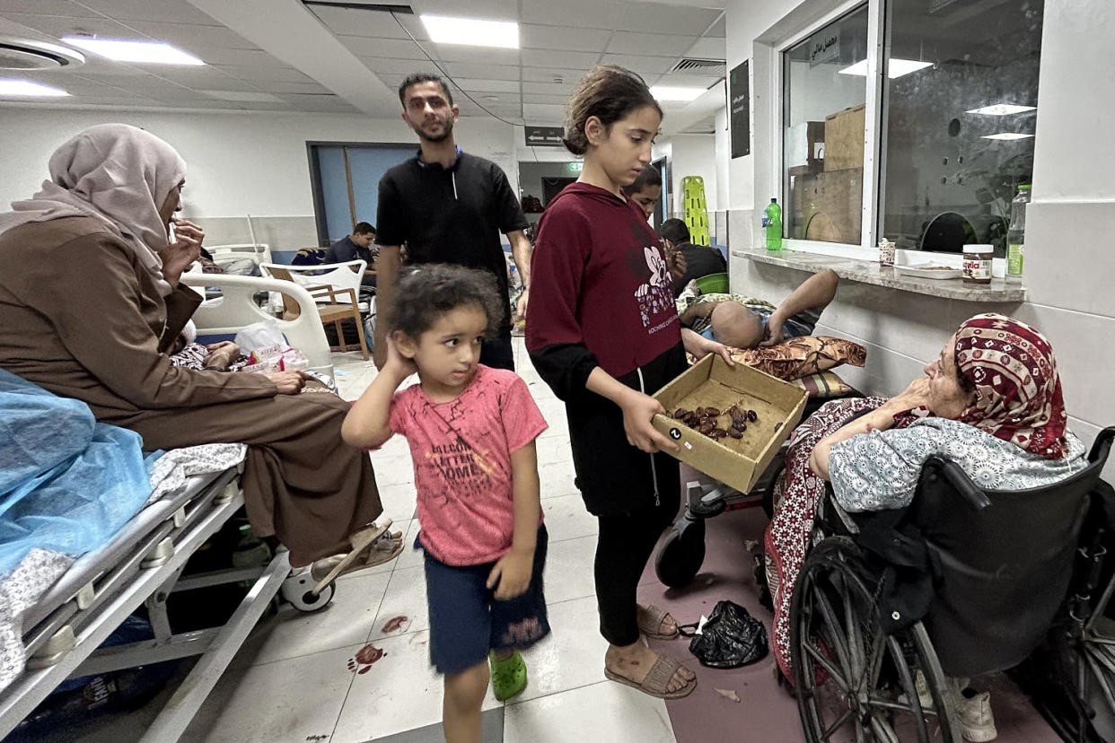 Patients and internally displaced people at al-Shifa hospital in Gaza City on Nov. 10, 2023. (Khader Al Zanoun / AFP via Getty Images)
