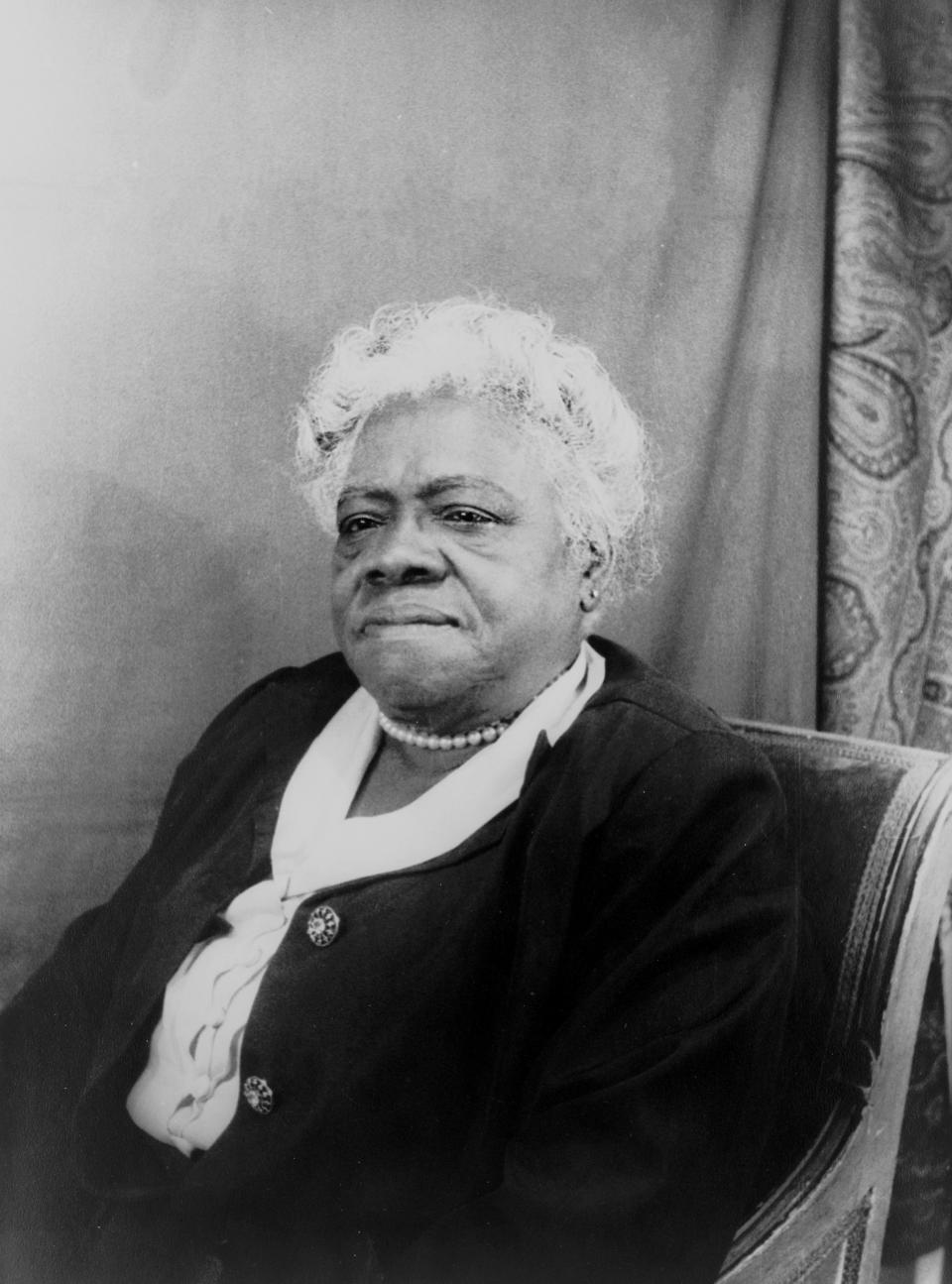 <p>1938 – MARY MCLEOD BETHUNE – GOVERNMENT – First African-American woman to head a federal agency. — Portrait of Mary McLeod Bethune, head of the National Youth Administration. (Library of Congress) </p>