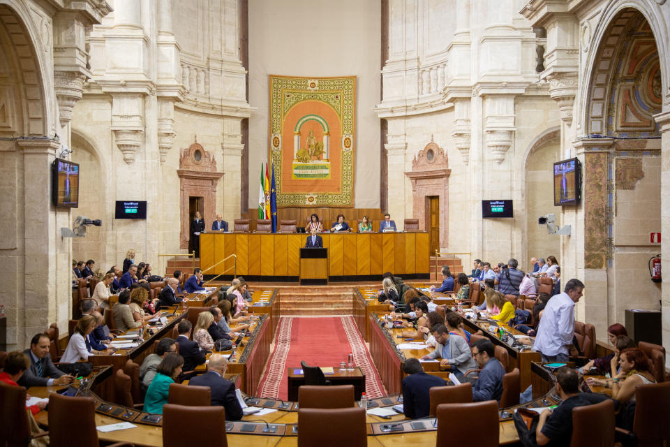 David Núñez, portavoz de los promotores, durante su intervención en el Parlamento. Foto Fernando Ruso