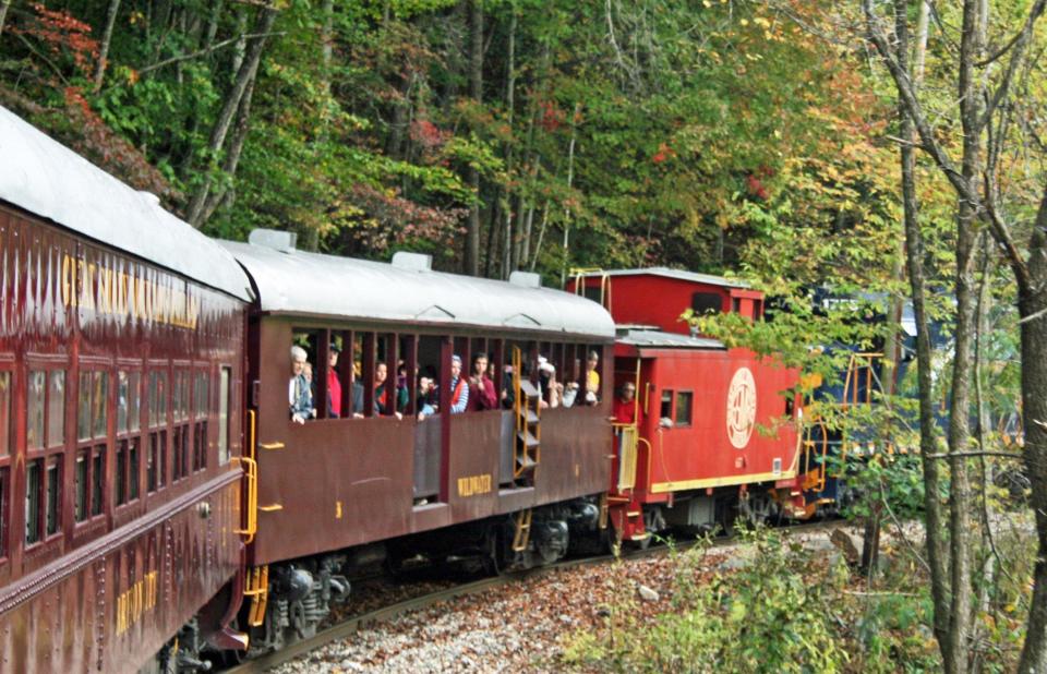 The Great Smoky Mountain Railroad travels toward Fontana Lake in the Nantahala National Forest of western North Carolina. Undated photo.   / Credit: Marjie Lambert/Miami Herald/Tribune News Service via Getty Images  