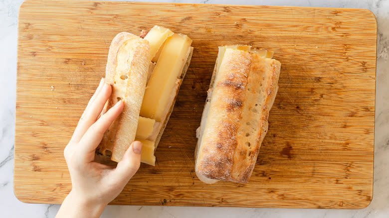 Covering ciabatta with bread