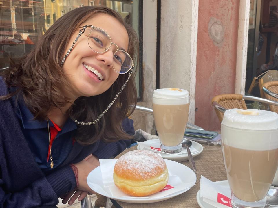 The author starts her day in Venice with a latte.