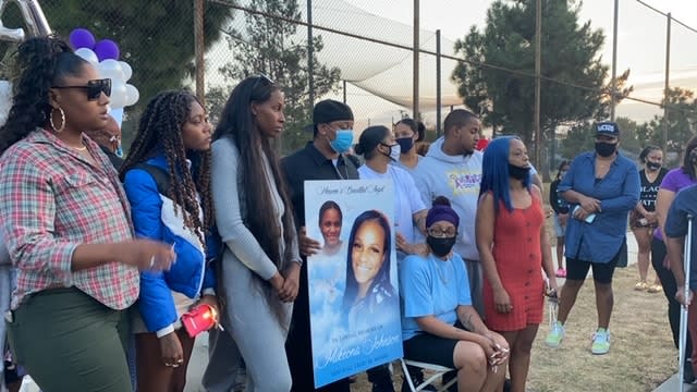 Mikeona Johnson’s family and friends are pictured at a vigil in Los Angeles in September 2020.