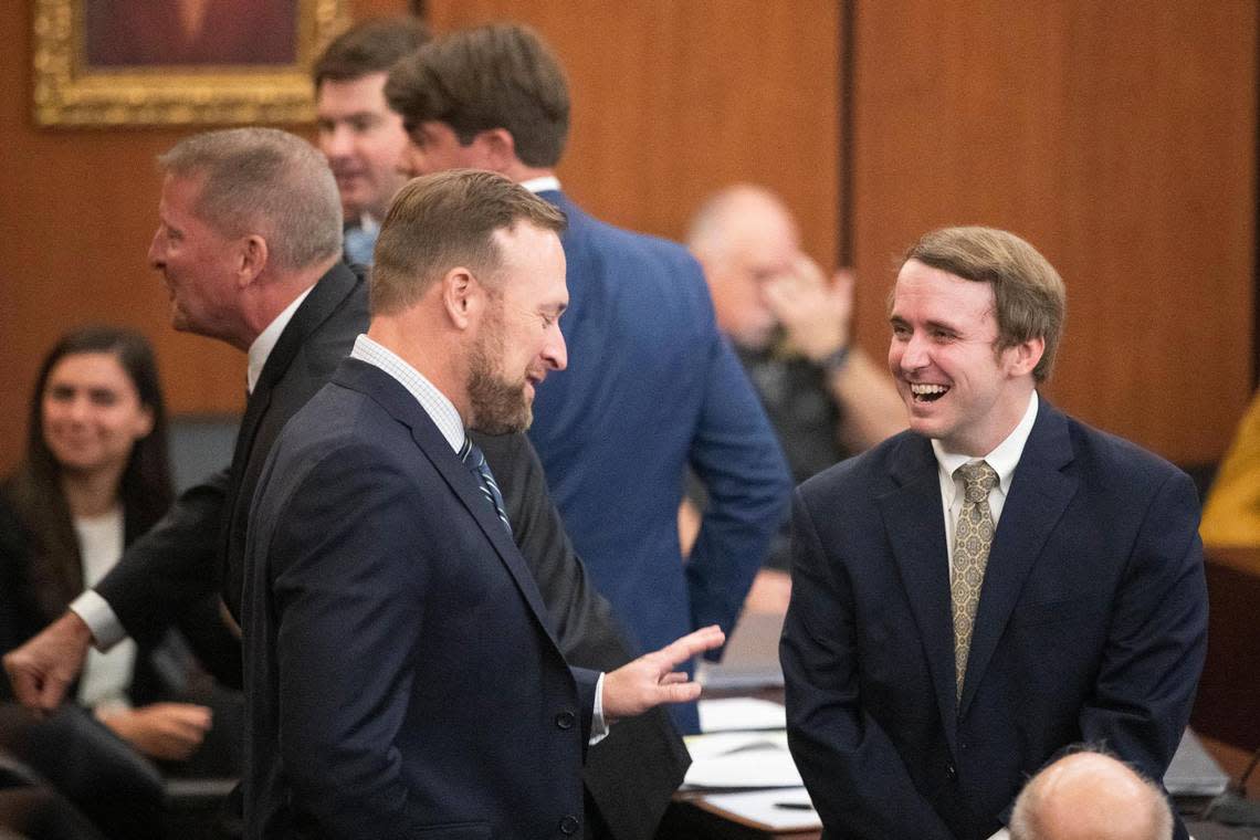 Attorney for the state of South Carolina talk before a hearing in the Planned Parenthood et. Al case agains the state on Tuesday, July 26, 2022. The state asked for the court to be moved to the state Supreme Court, and Judge Casey Manning granted the motion.