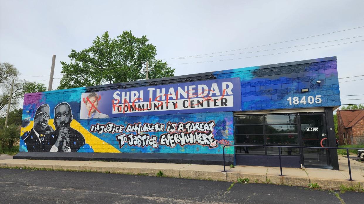 A community center owned by U.S. Rep. Shri Thanedar, D-Detroit, was vandalized with pro-Palestinian messages