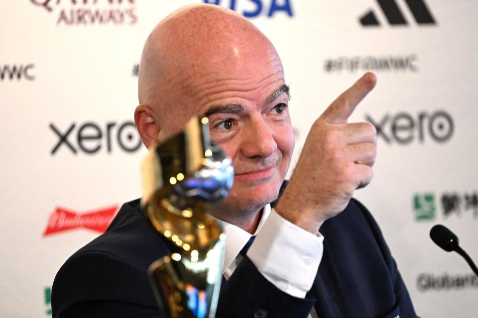 FIFA president Gianni Infantino speaks during a press conference in Auckland, New Zealand, on July 19, 2023, ahead of the World Cup.