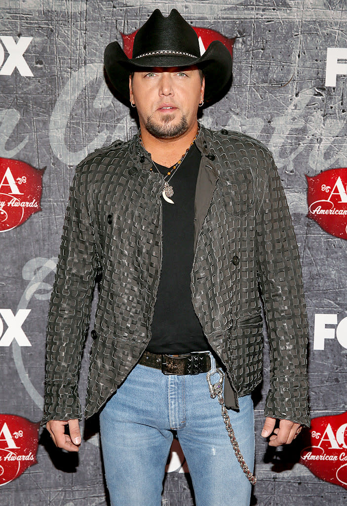 What kind of country music awards ceremony would it be if someone didn’t wear a cowboy hat and jeans! Jason Aldean did just that, even adding a textured olive green blazer to dress up his laid-back look. The “Take a Little Ride” singer was up for a whopping seven ACAs, and early on in the evening took home the award for Touring Artist of the Year.