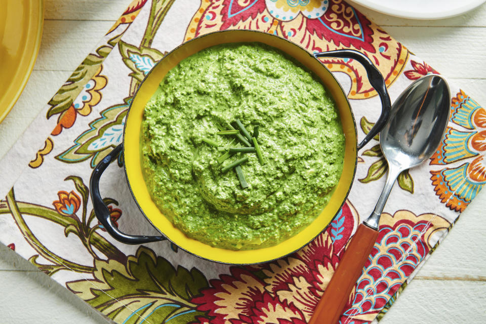 This March 2019 photo shows a recipe for Parmesan Feta Spinach Dip. (Cheyenne M. Cohen via AP)