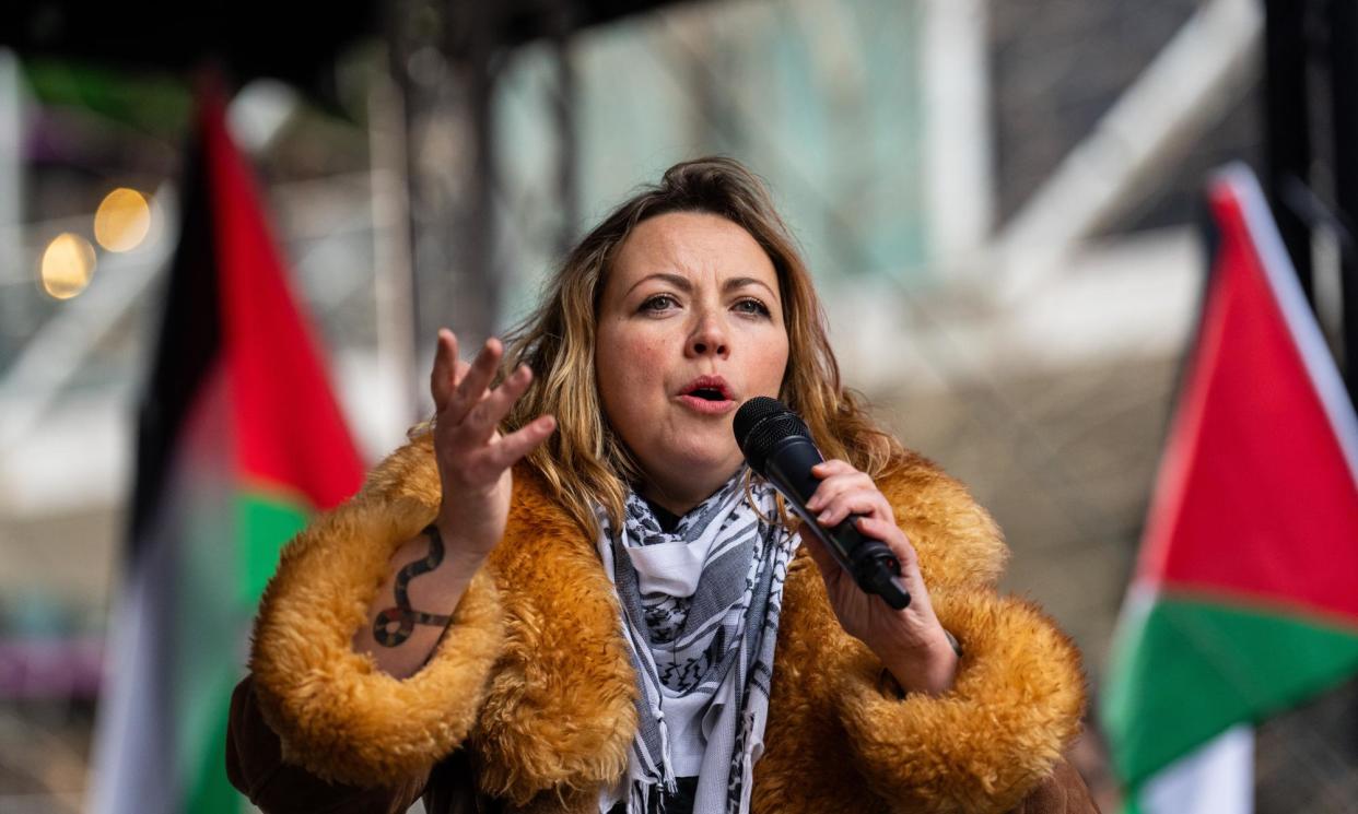 <span>Charlotte Church at a rally in support of Gaza. The singer is among those who cancelled plans to speak at the Hay festival.</span><span>Photograph: Carl Court/Getty Images</span>