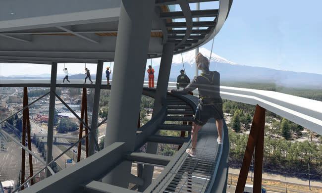 A viewing deck is being built that will sit at the top of the Fujiyama roller coaster at the Fuji-Q Highland amusement park in Yamanashi prefecture.  The giant roller coaster, which stands at 79 metres in height and is the eighth highest in the world, features a breathtaking view of Mount Fuji.