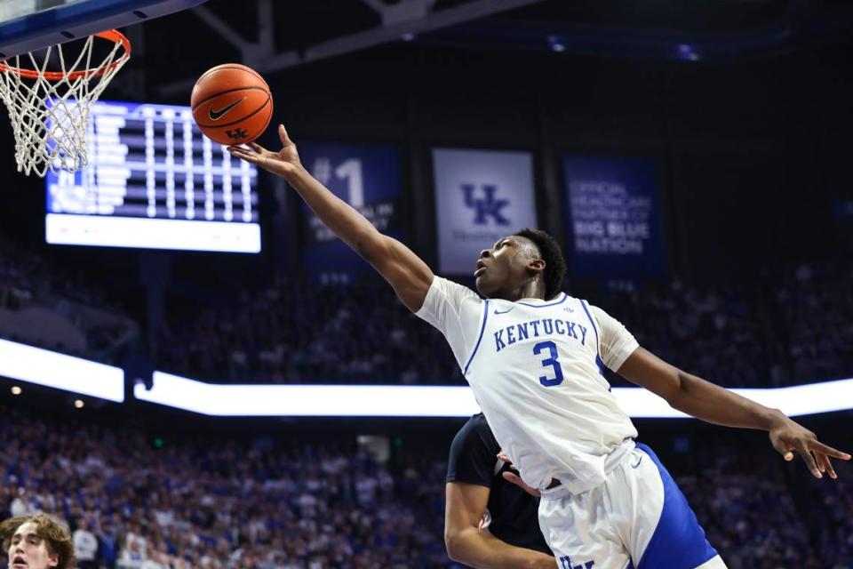 Adou Thiero (3) is one of several Kentucky players set to enjoy a homecoming with Thursday’s NCAA Tournament first-round game in Pittsburgh.