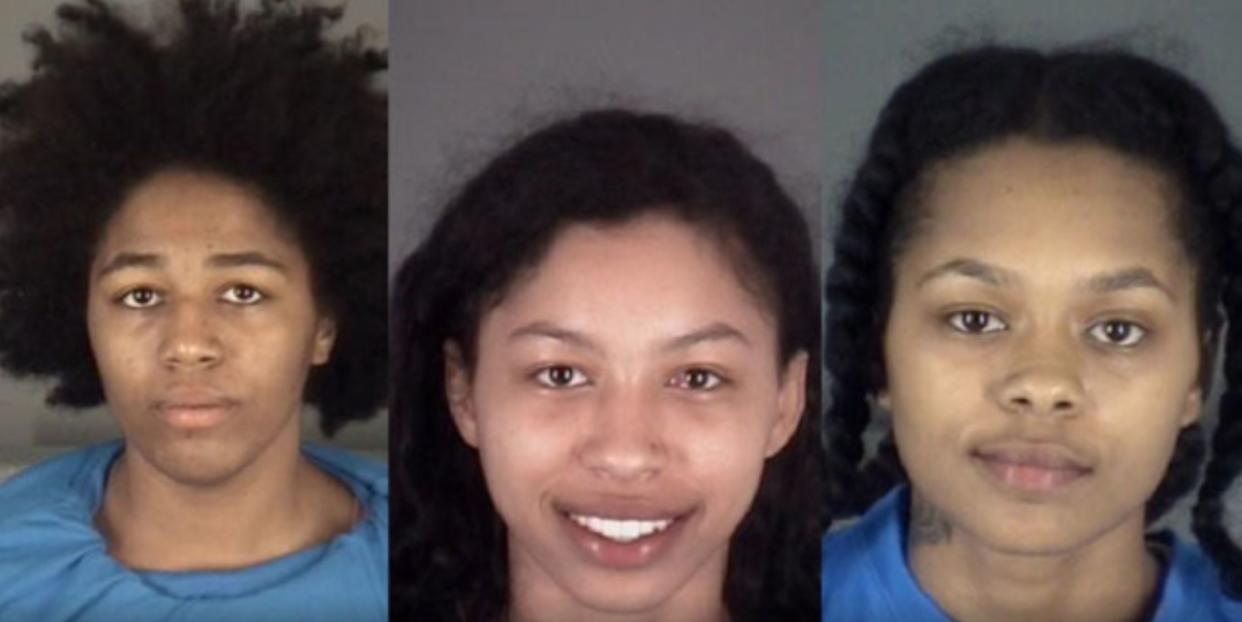 Cecelia Young, Jeniyah Mcleod and Oasisi Mcleod (left to right) were arrested after leading Florida troopers on a chase, while they were completely naked. (Photo: Pasco County Jail)