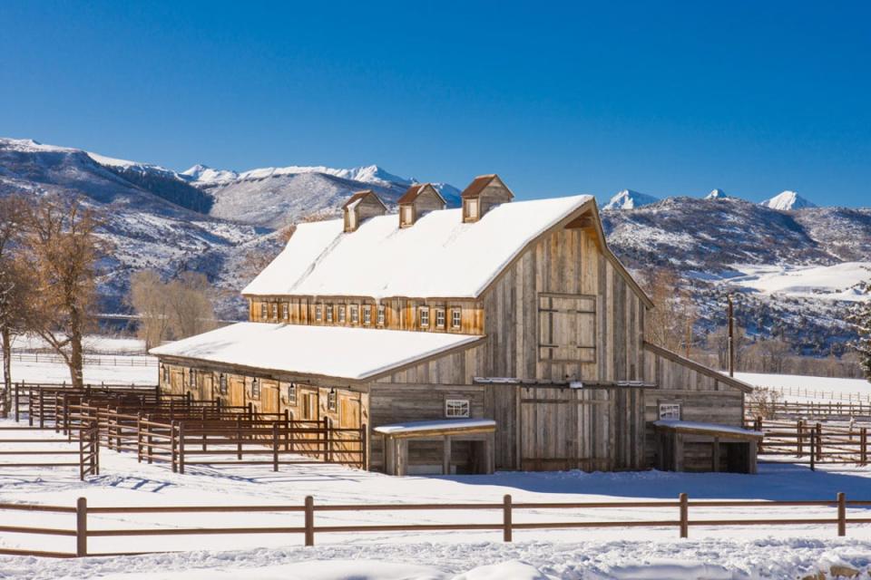 The horse barn at Aspen Valley Ranch in winter (Aspen Valley Residences)