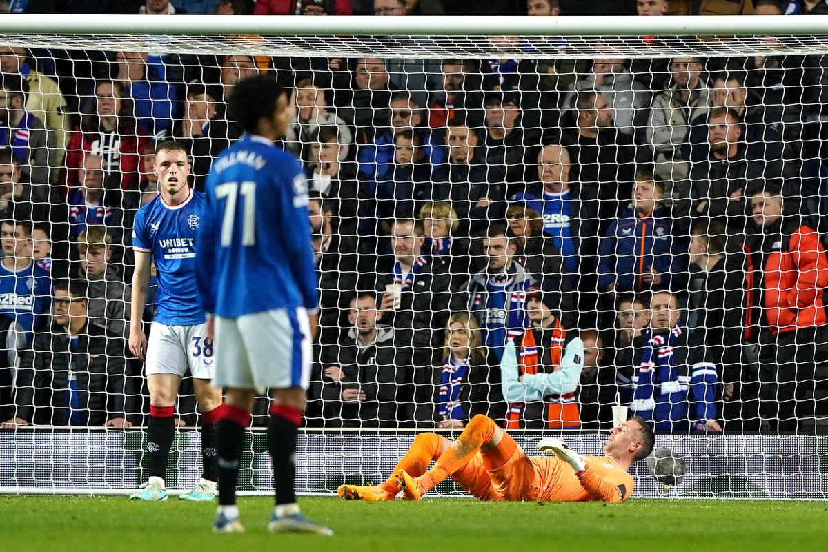 Goalkeeper Allan McGregor, right, and Rangers react after Ajax’s second goal (Andrew Milligan/PA) (PA Wire)