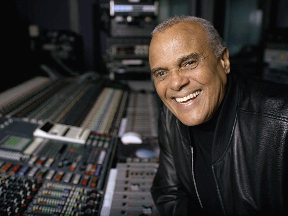 FILE - Actor and singer Harry Belafonte poses for a portrait at a New York recording studio, Nov. 1, 2001. Belafonte died Tuesday of congestive heart failure at his New York home. He was 96. (AP Photo/Leslie Hassler, File)