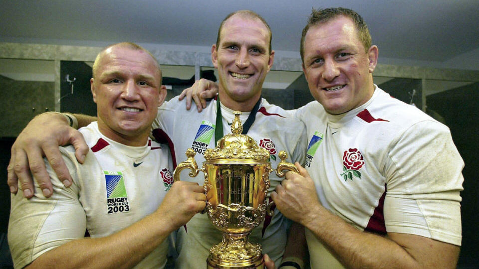 England trio Neil Back, Lawrence Dallaglio and Richard Hill Credit: Alamy