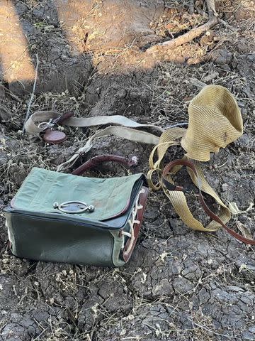 <p>Courtesy of Diana and Stacy Fiorentinos</p> Diana Fiorentinos' bag after it was recovered from a group of lions