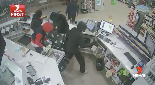 The violent robbery occurred at 3.30 Sunday morning at the Rockbank BP, in Melbourne's north-west. Picture: 7 News
