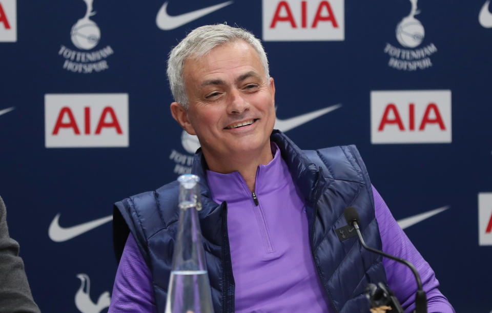 ENFIELD, ENGLAND - NOVEMBER 21: Jose Mourinho, Head Coach of Tottenham Hotspur talks to the media during the Tottenham Hotspur press conference at Tottenham Hotspur Training Centre on November 21, 2019 in Enfield, England. (Photo by Tottenham Hotspur FC/Tottenham Hotspur FC via Getty Images)