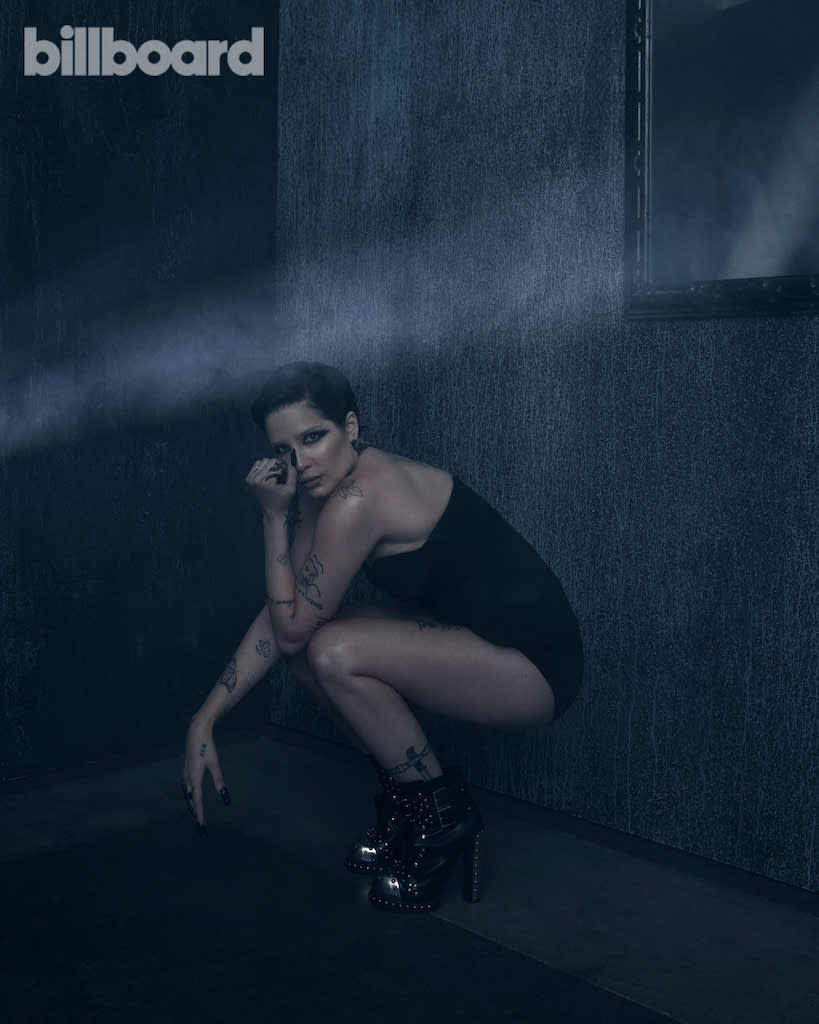 A look at Halsey’s embellished platform booties. - Credit: Austin Hargrave for Billboard