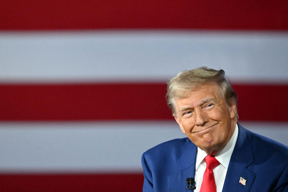 TOPSHOT - Former US President and Republican presidential candidate Donald Trump takes part in a town hall moderated by Fox News broadcaster Sean Hannity at the New Holland Arena in Harrisburg, Pennsylvania, on September 4, 2024. (Photo by Mandel NGAN / AFP) (Photo by MANDEL NGAN/AFP via Getty Images)