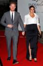 <p> Prince Harry and Meghan attended the Endeavor Fund Awards. The Duchess of Sussex wore a menswear-inspired skirt-and-blouse ensemble from her go-to designer Clare Waight Keller of Givenchy. She stood tall in a pair of black-and-gold Aquazzura heels and carried her trusty Givenchy clutch. </p>