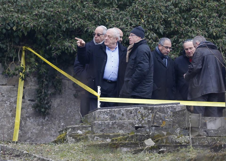 Members of the Jewish community are seen at the Sarre-Union Jewish cemetery, eastern France