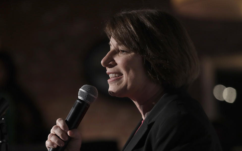 Democratic presidential candidate Sen. Amy Klobuchar, D-Minn., speaks at an SEIU event before the 2019 California Democratic Party State Organizing Convention in San Francisco, Saturday, June 1, 2019. (AP Photo/Jeff Chiu)